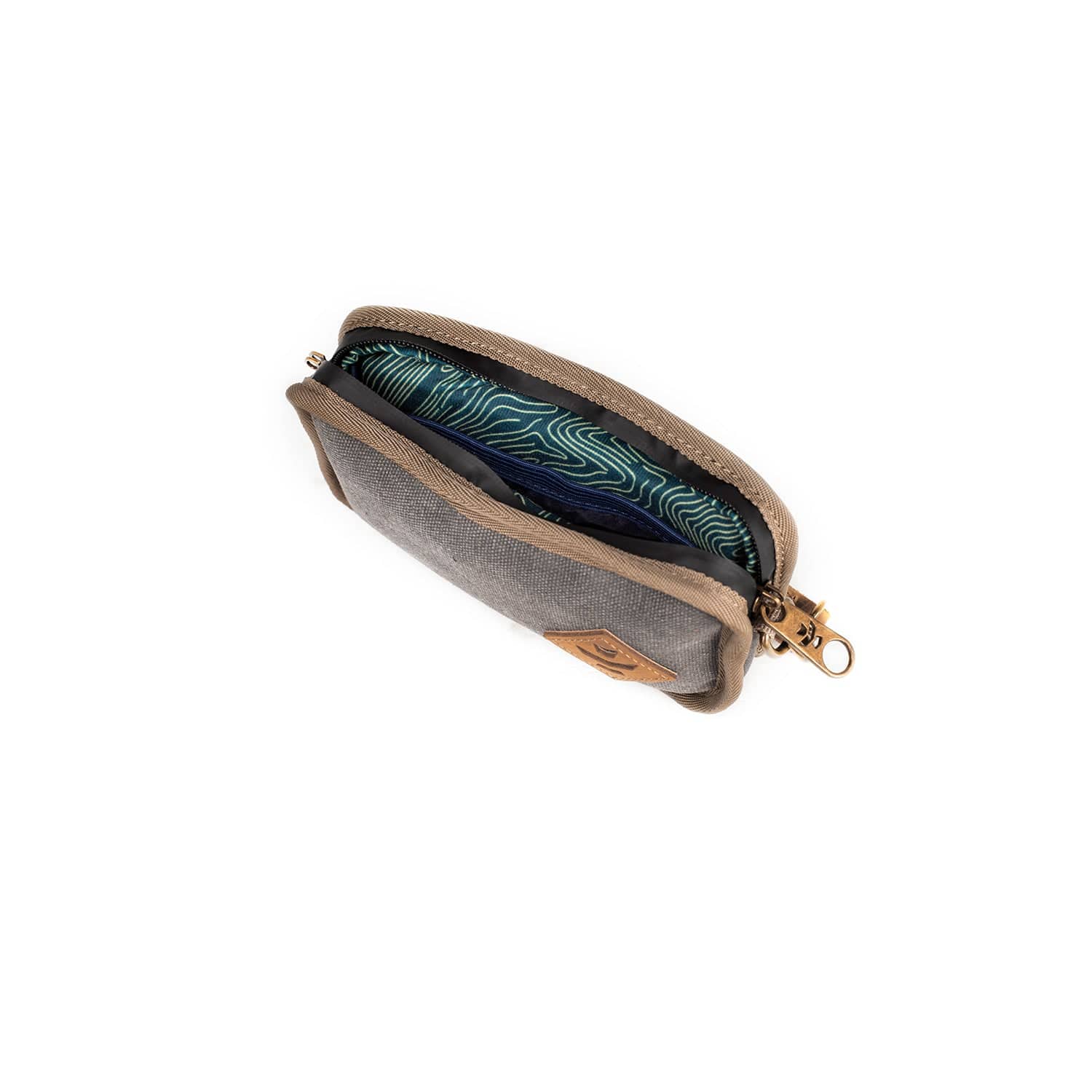 The Gordito - Smell Proof Padded Pouch is shown at a slight angle with the zipper open, revealing a dark padded interior.
