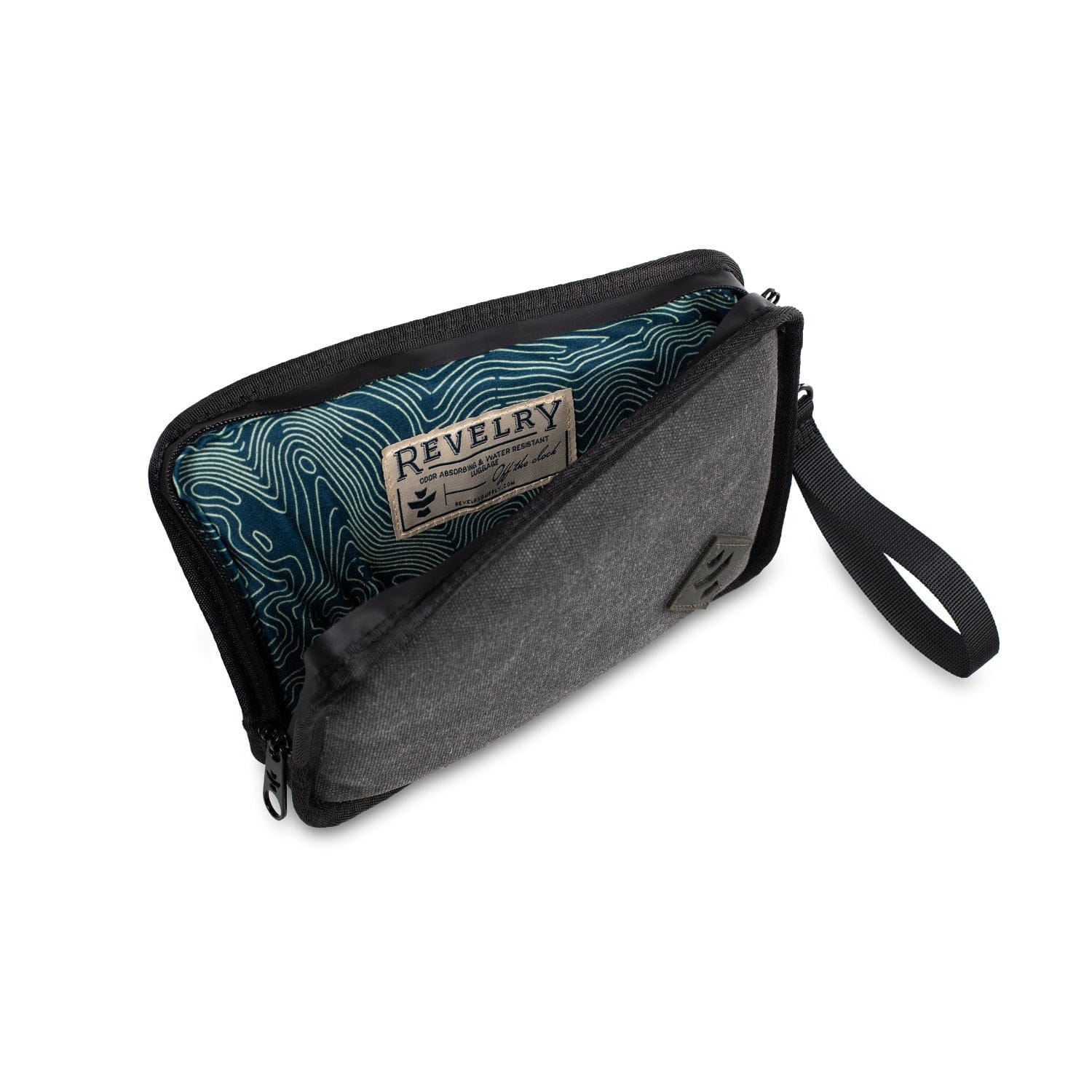 Front view of the Revelry Gordo Smell Proof Padded Pouch, a closed, dark-colored pouch with subtle texture.