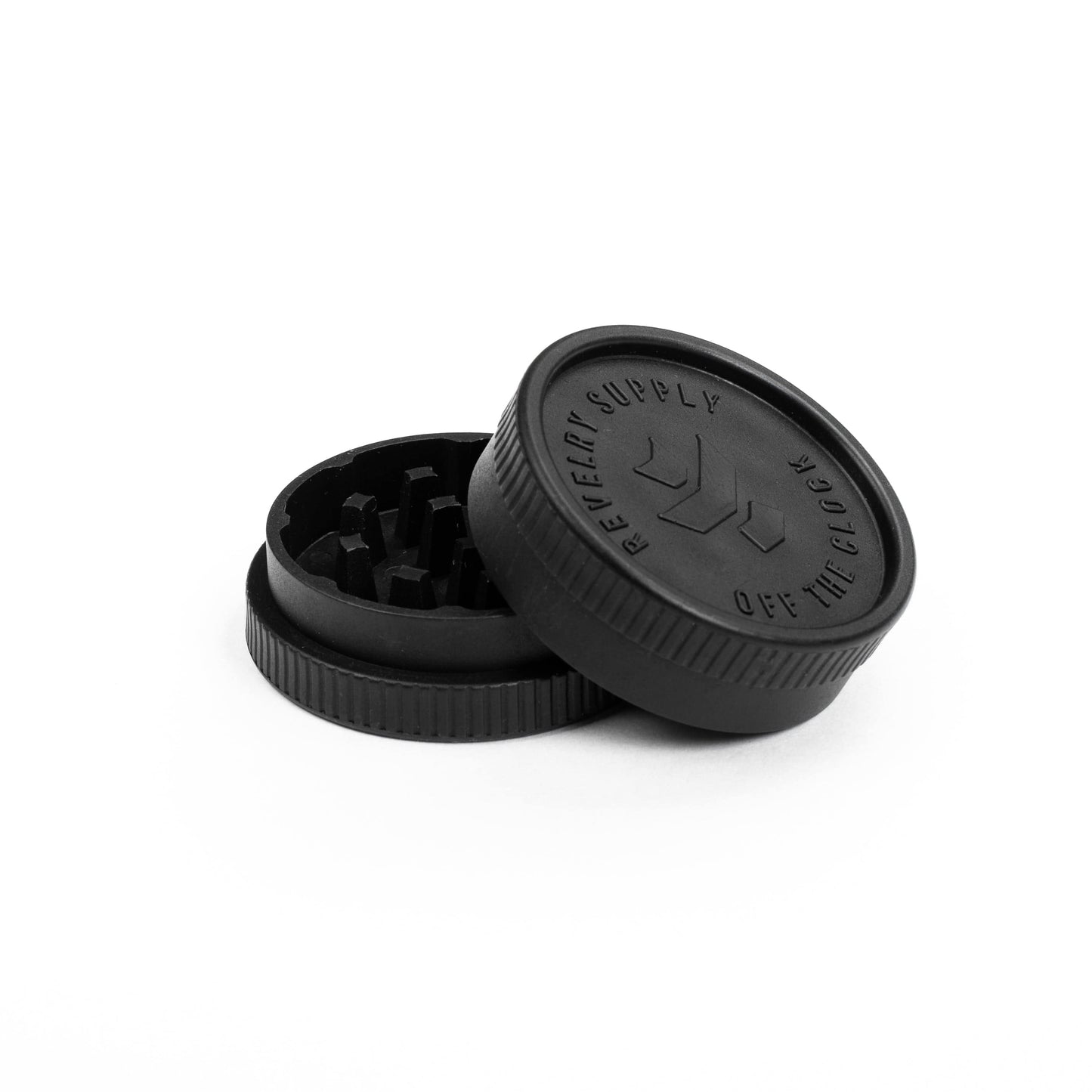 A close-up, angled view of The Rolling Kit - Smell Proof Kit, showing a black, airtight container with a textured lid.