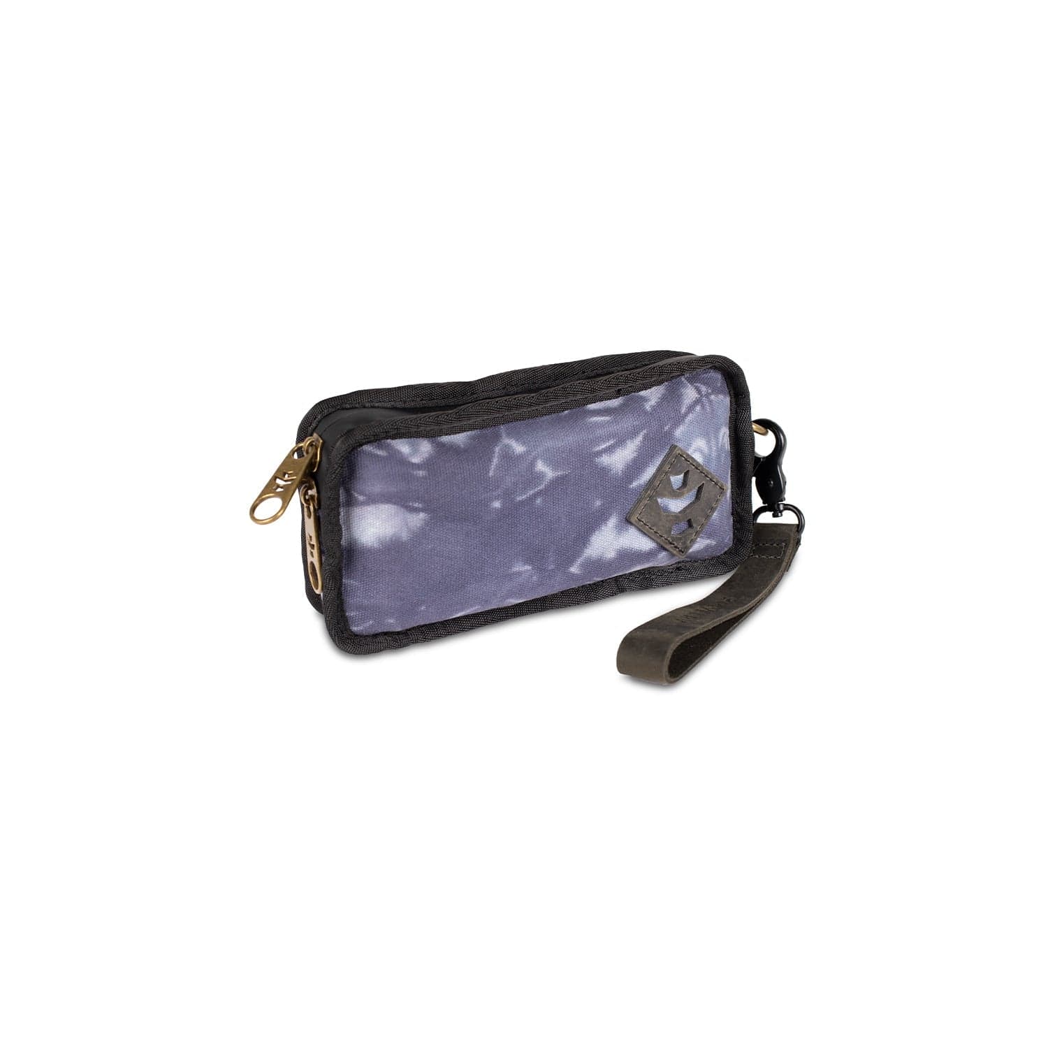 Front view of The Gordito - Smell Proof Padded Pouch, a purple and black zippered pouch with a carrying strap.