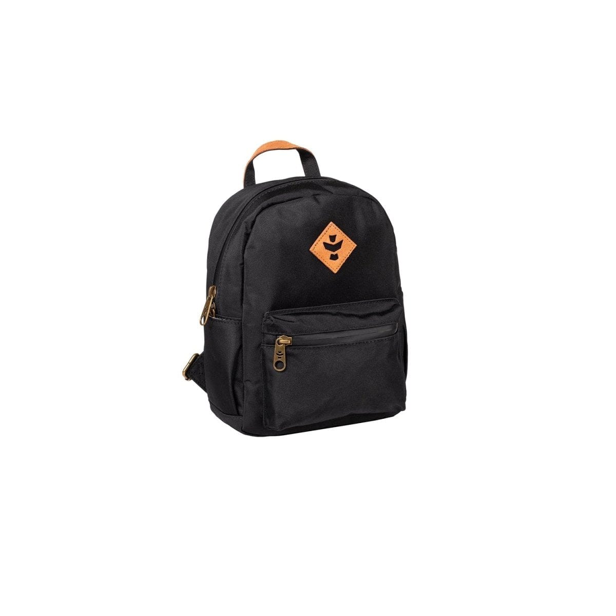 Front view of The Shorty - Smell Proof Mini Backpack, a sleek black bag with a simple, compact design.