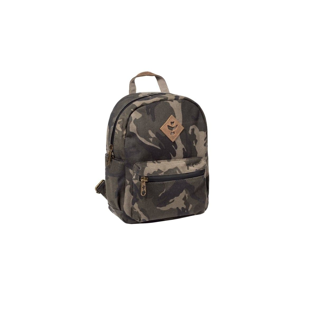 Front view of The Shorty - Smell Proof Mini Backpack, a compact, patterned backpack against a plain white background.