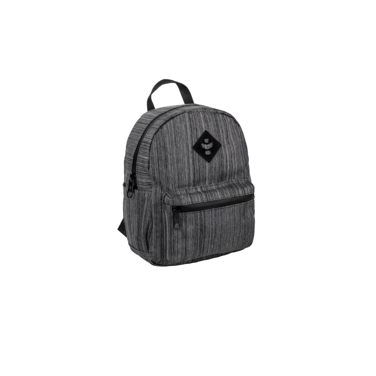 Front view of The Shorty - Smell Proof Mini Backpack, a compact black backpack against a plain white background.
