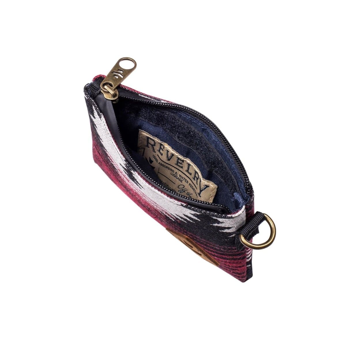 The Mini Broker - Smell Proof Zippered Small Stash Bag is shown open, revealing a dark interior against a patterned exterior.