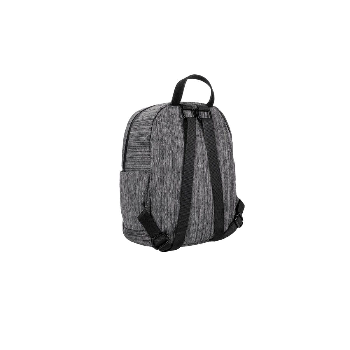 Front view of The Shorty - Smell Proof Mini Backpack, a dark gray bag against a white background.