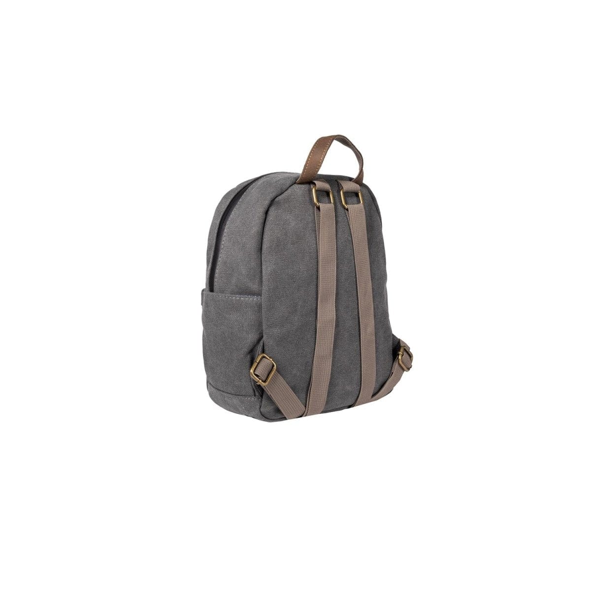 Side view of The Shorty - Smell Proof Mini Backpack, showing a dark gray canvas backpack with adjustable straps against a plain white background.