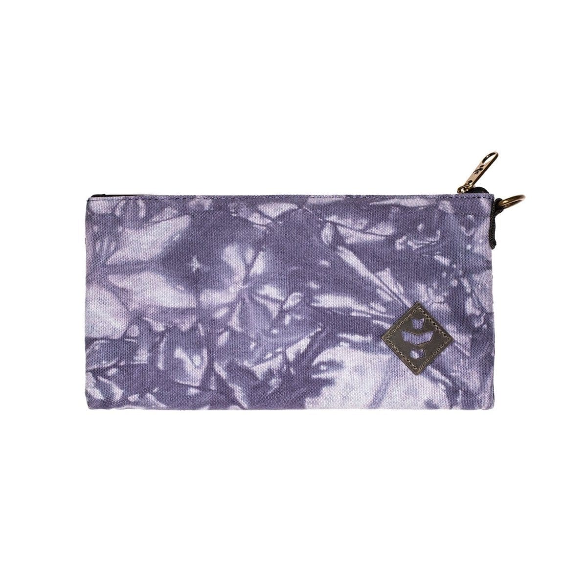 Front view of The Broker - Smell Proof Zippered Stash Bag, a purple, zippered pouch with a textured pattern.