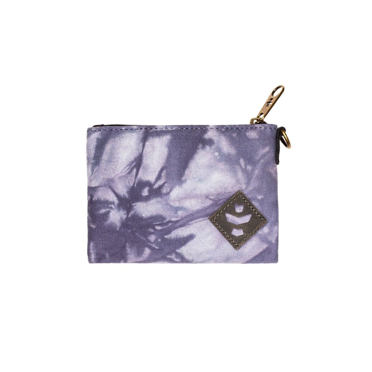 Front view of The Mini Broker - Smell Proof Zippered Small Stash Bag, a dark patterned zippered pouch against a plain white background.