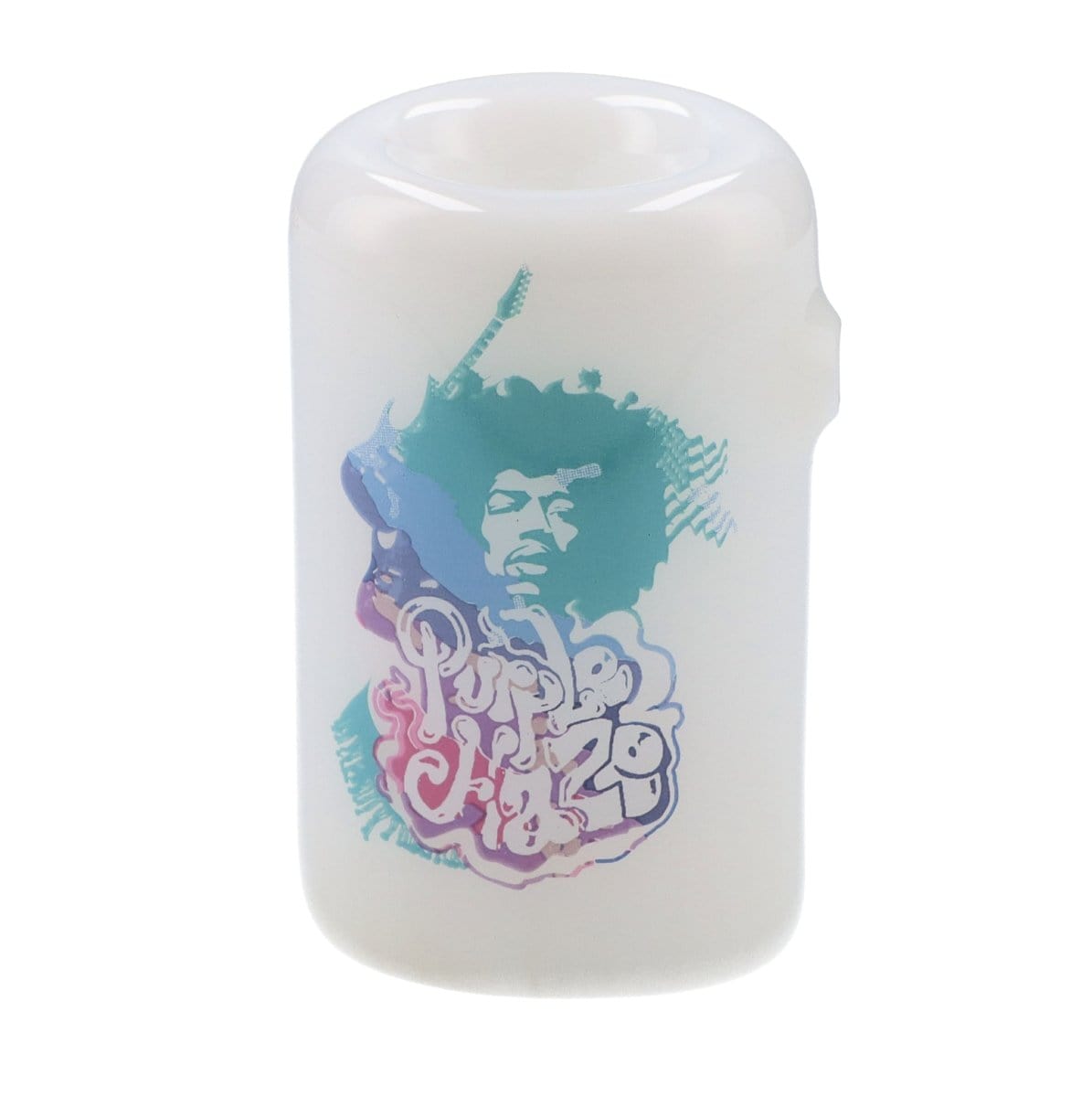 White ceramic pipe decorated with a psychedelic portrait of Jimi Hendrix.