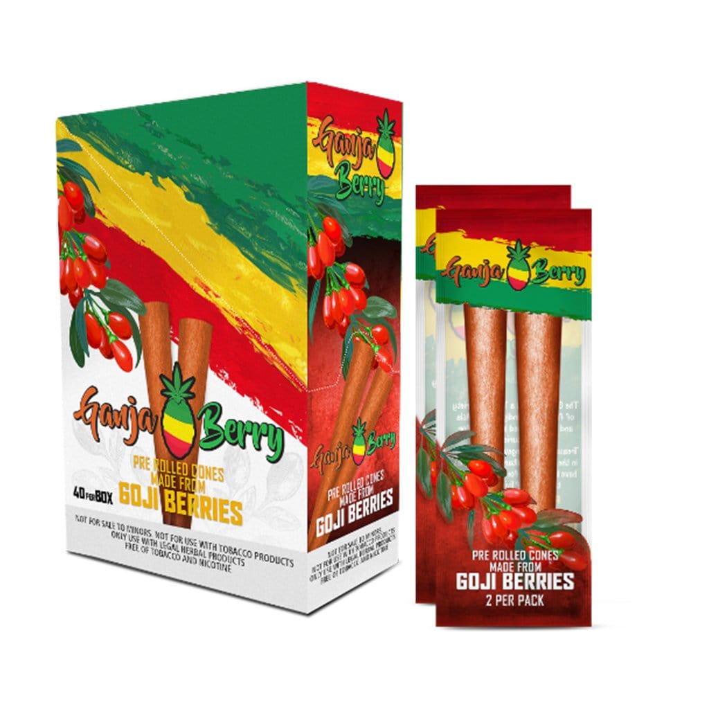 Front view of the Goji Berry Pre-Rolled Cones 2pk, showcasing a colorful box with the product name prominently displayed.