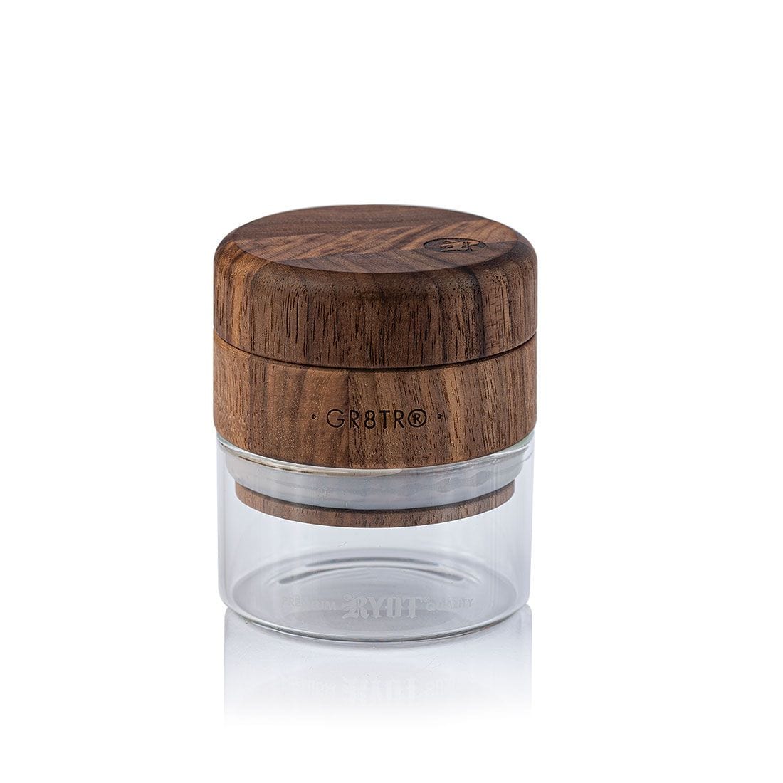 Front view of the RYOT GR8TR with Jar Body, showcasing its clear glass jar body and simple cylindrical shape.