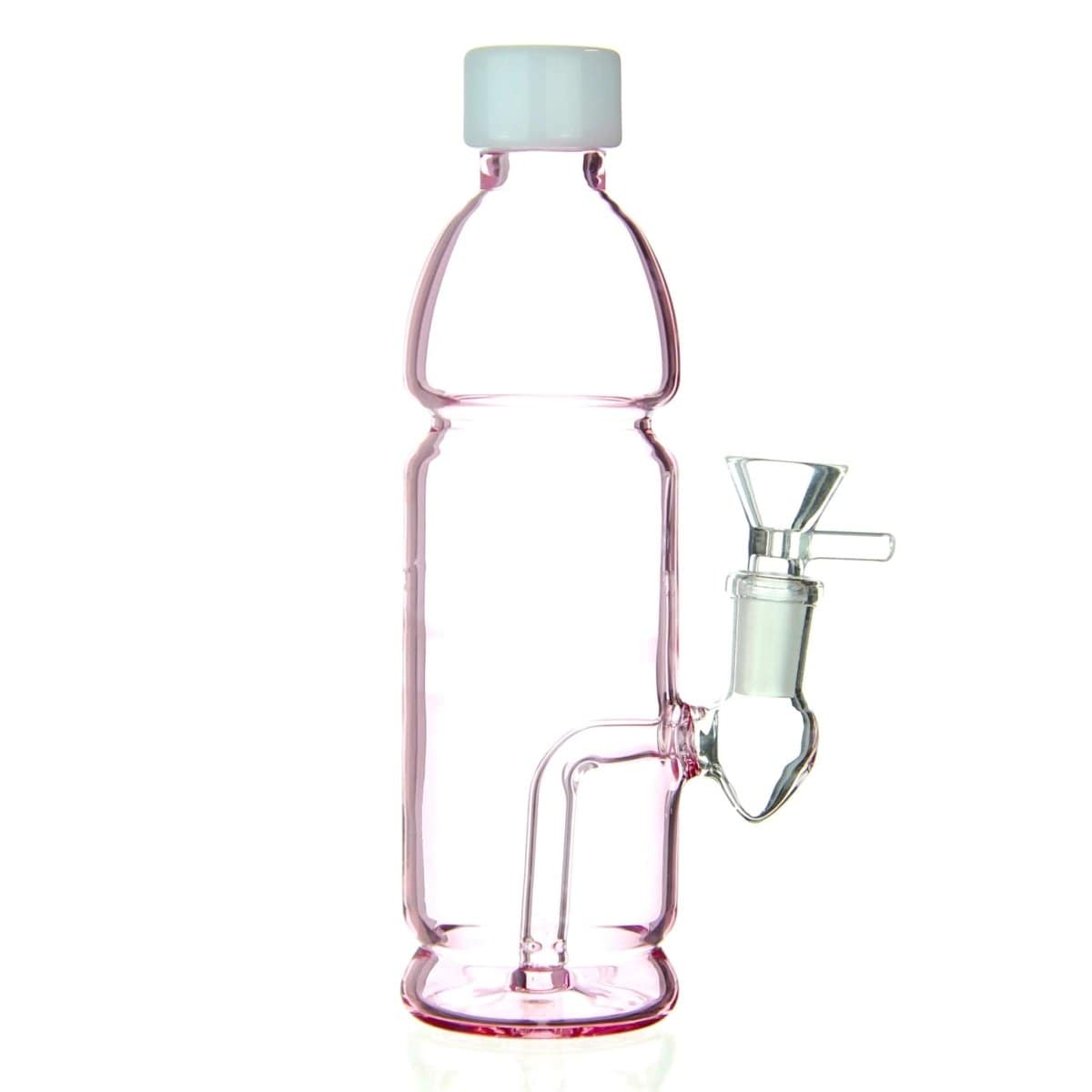 Front view of the Terpade Bottle Bong, a clear glass water pipe with a long, slender neck and simple base.