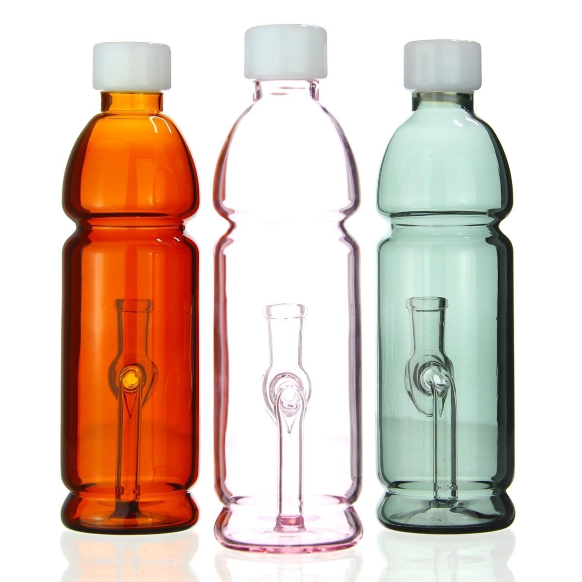 Front view of the Terpade Bottle Bong, a clear glass water pipe with a rounded base and simple cylindrical shape.