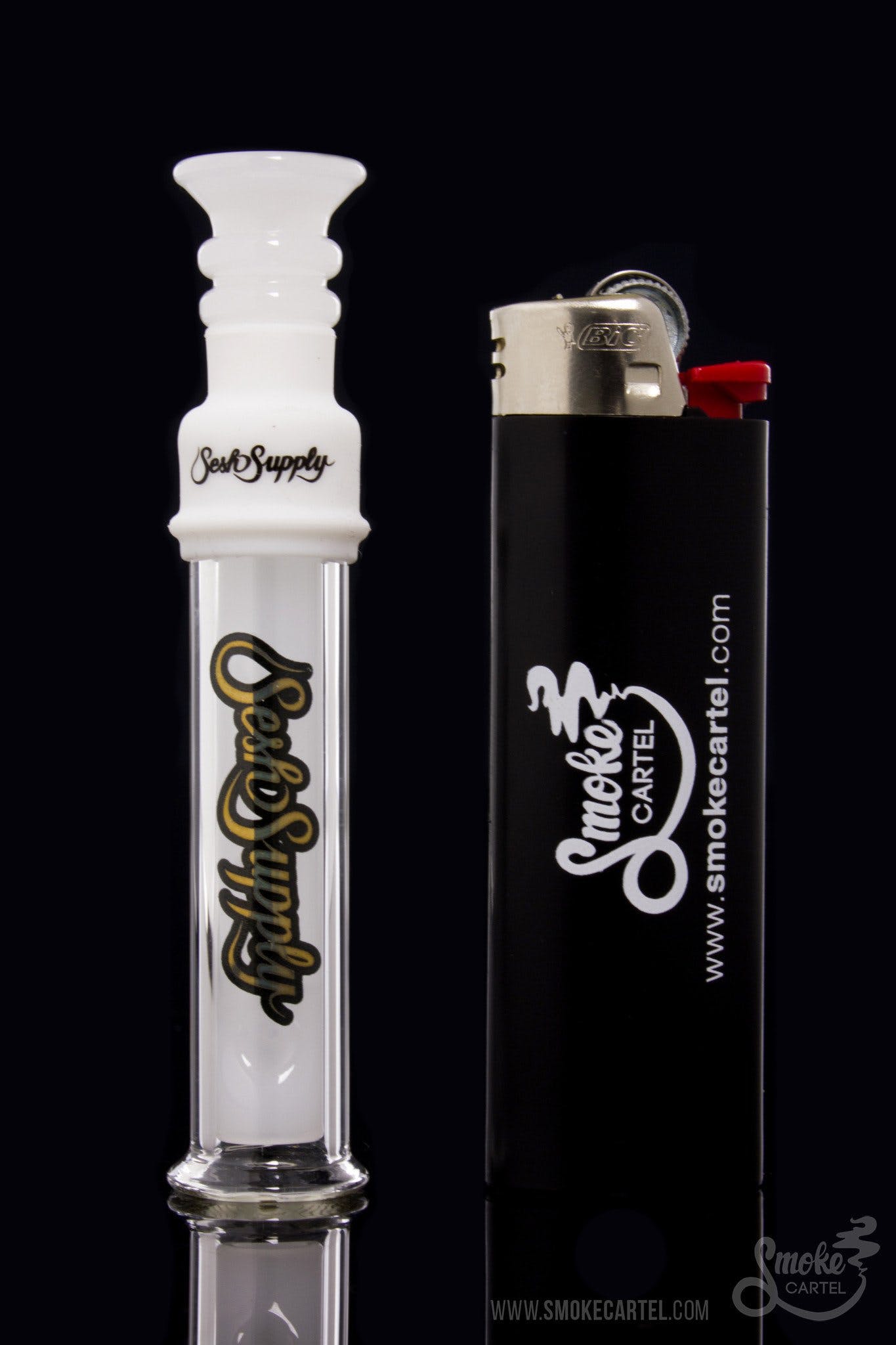 A close-up of the white SS-GB1-WHT glass pipe with a detailed mouthpiece, set against a dark backdrop.