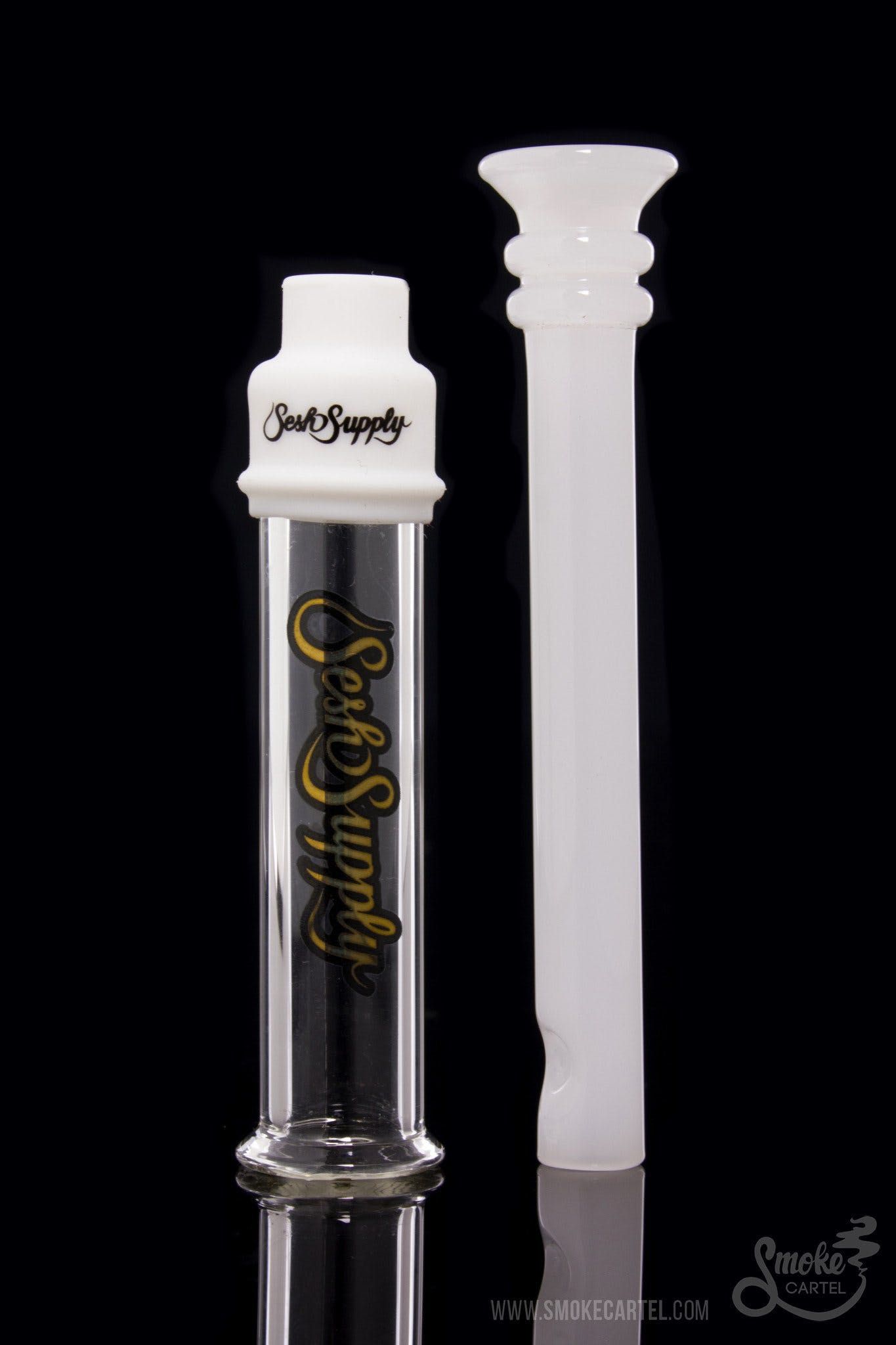 Front view of the SS-GB1-WHT, a white glass piece with a simple cylindrical shape and visible joint.