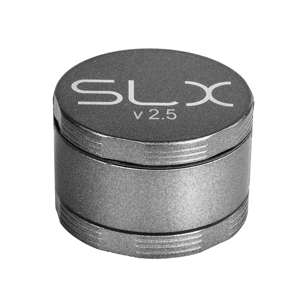 Front view of the SLX Ceramic Coated Metal Grinder, a cylindrical, four-piece metal grinder with a dark finish.