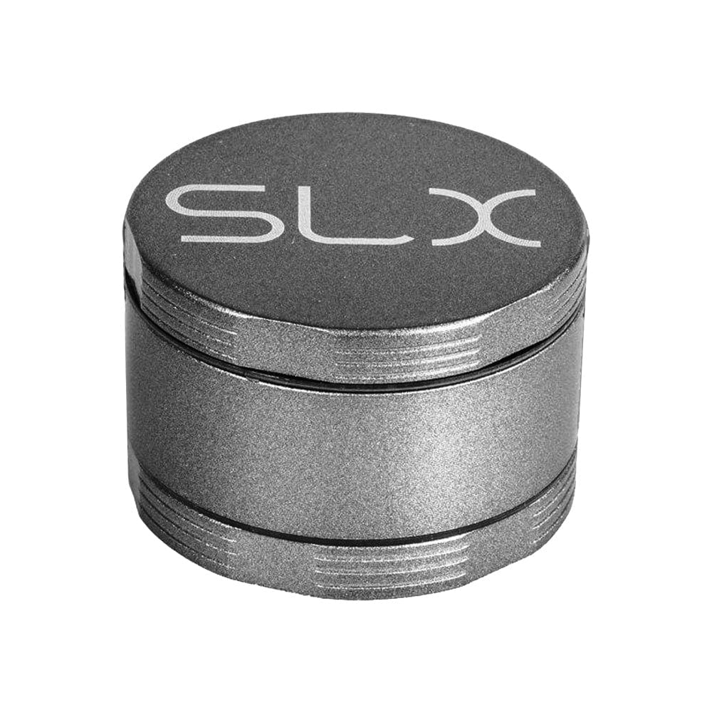Close-up of the SLX Ceramic Coated Metal Grinder, a 2-inch, four-piece metal grinder with a sleek, cylindrical design.