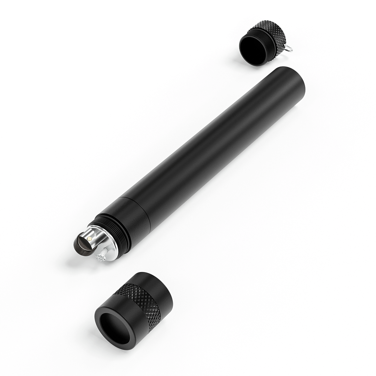A disassembled view of the StashLight - Doob Tube & Refillable Lighter, showing its cylindrical shape and internal components.