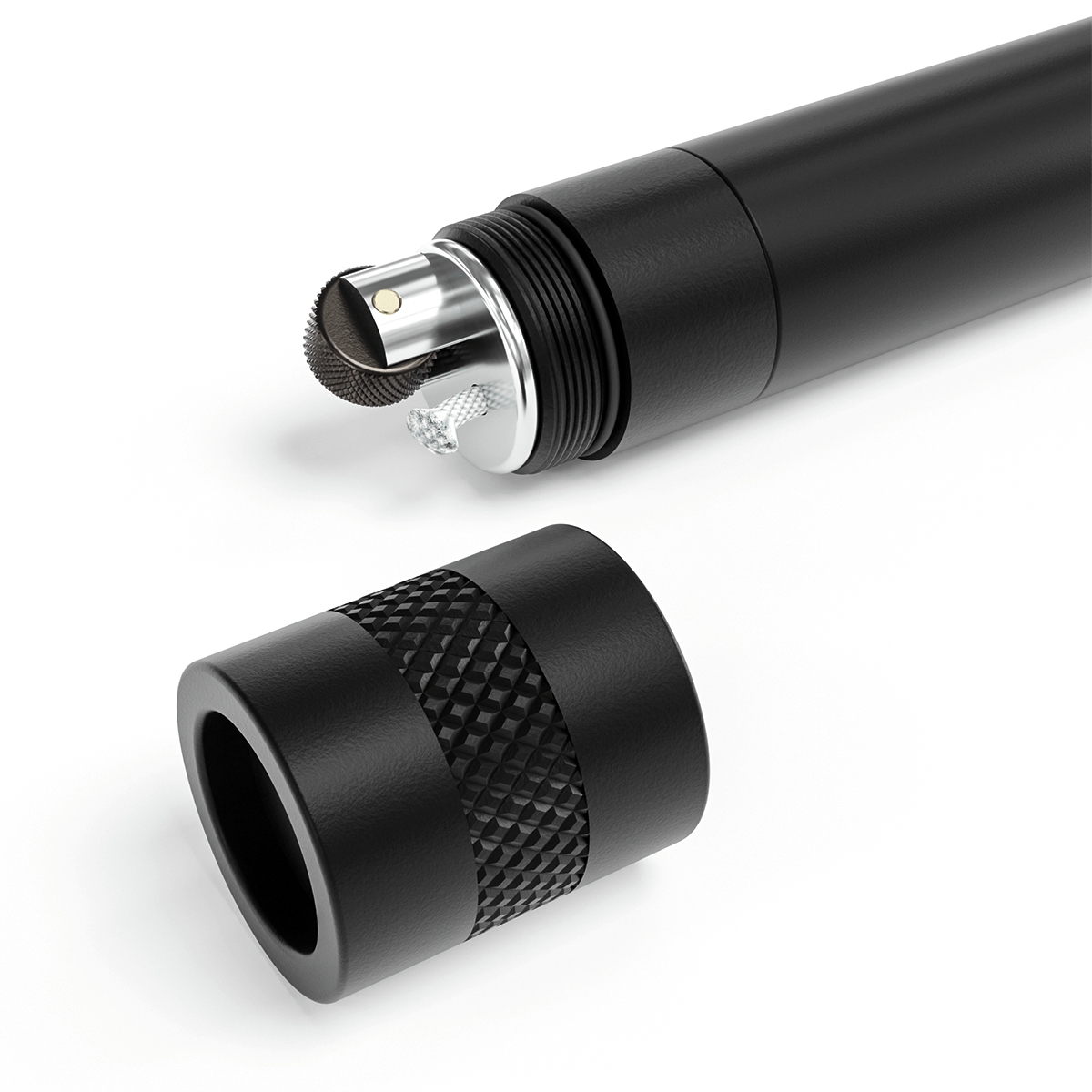Close-up of the StashLight - Doob Tube & Refillable Lighter, showcasing its metallic screw-top and cylindrical body.