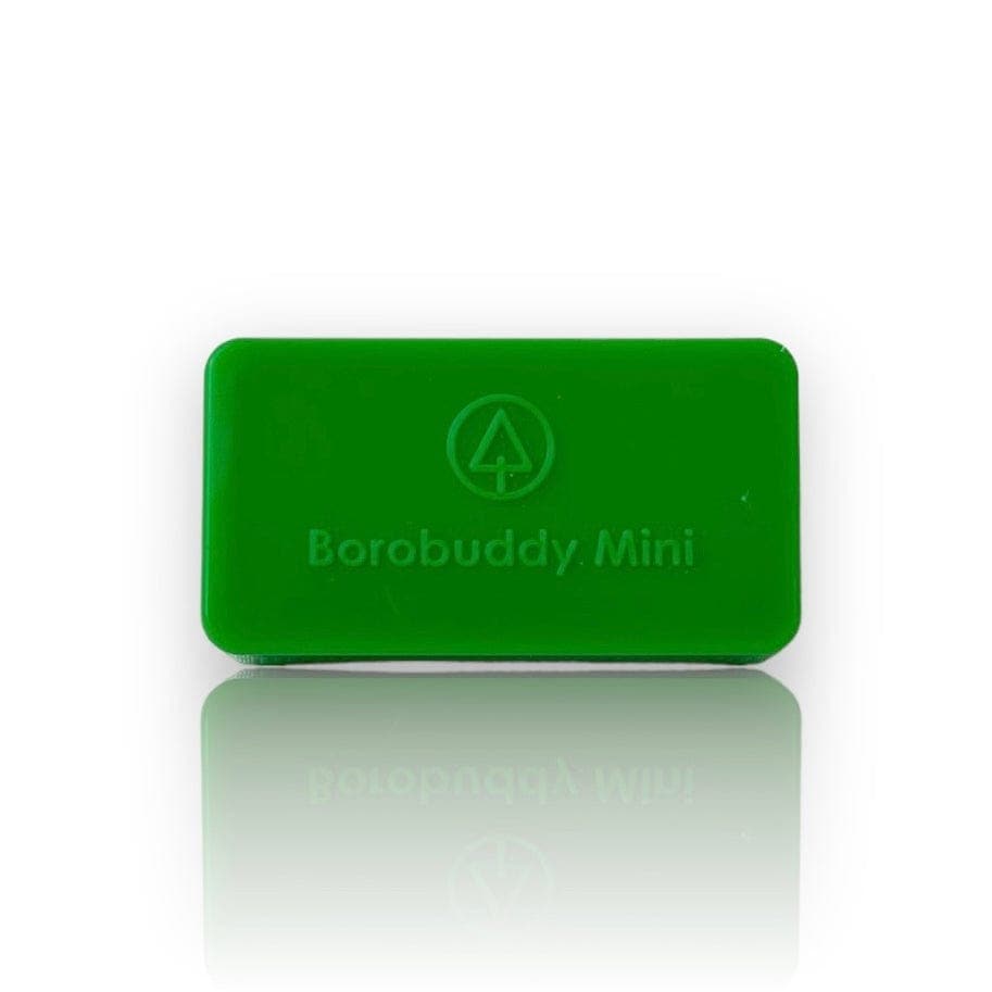 Front view of the BoroBuddy Mini™ reflecting on a shiny surface, showcasing its compact size and smooth design.