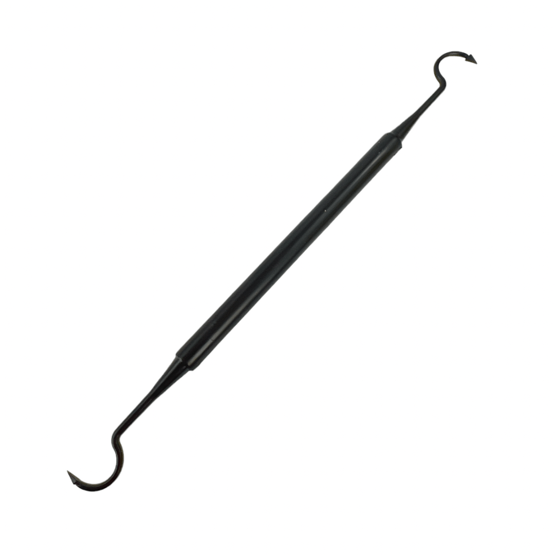 A close-up view of the Plastic Cleaning Pick (Double-Sided) shows its slender, dark-colored form against a plain white background.
