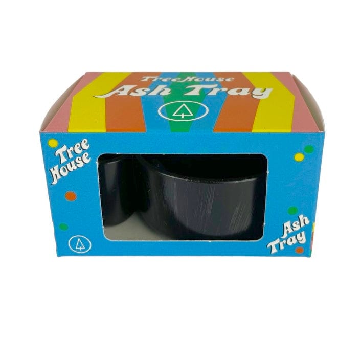 Front view of the TreeHouse AshTray, a dark-colored, circular tray isolated on a white background.