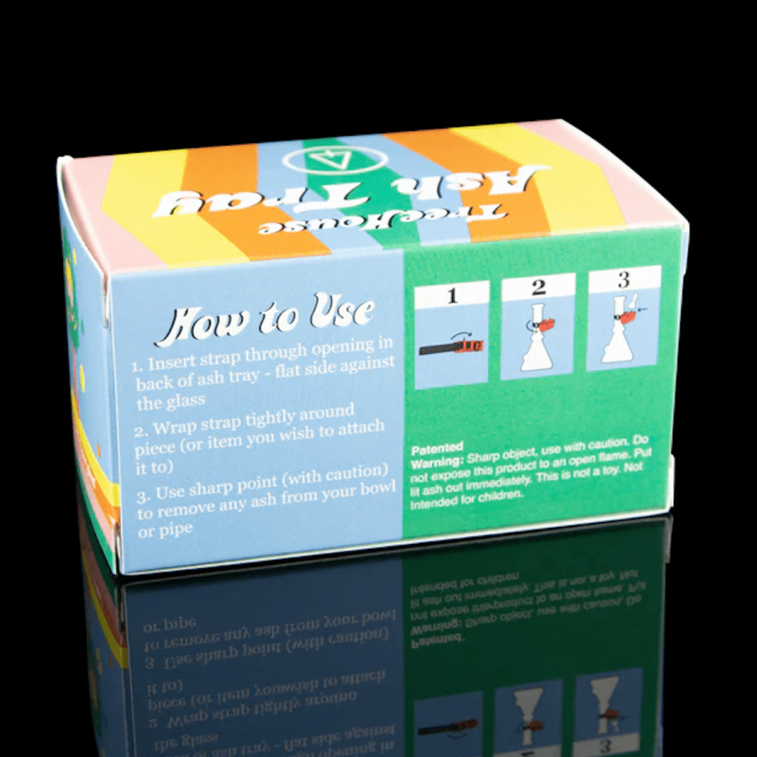 A close-up shot of the TreeHouse AshTray instructions, showing numbered diagrams on how to use it.