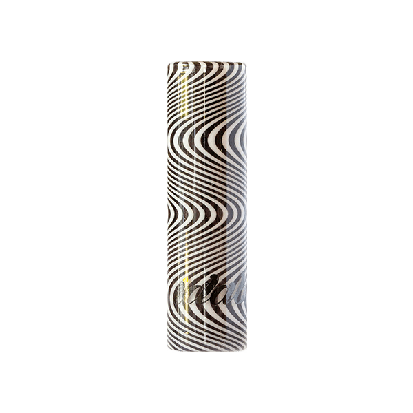 A close-up of the iDab Glass Hookah Hose Tip (Black + White) featuring a sleek black and white spiral pattern.