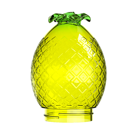 A studio shot of the Kompact Pineapple Globe (Single) in clear glass, angled to showcase its rounded form.