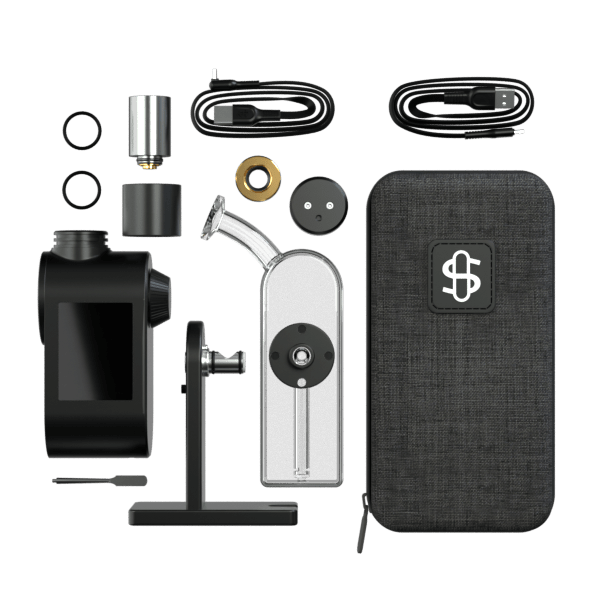 A top-down view showcases the Stündenglass Modül + Dok Concentrate Bundle components arranged next to a black carrying case.