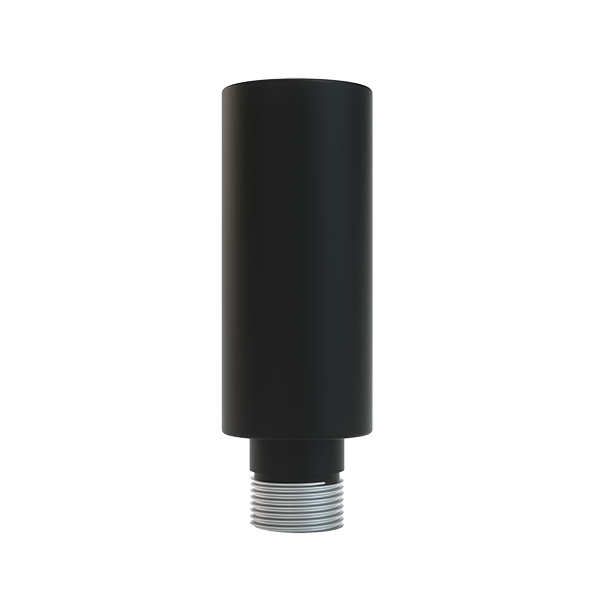 Centered front view of the Standard Hose Adapter showing a matte black cylindrical body and exposed silver threaded male end against a transparent background.