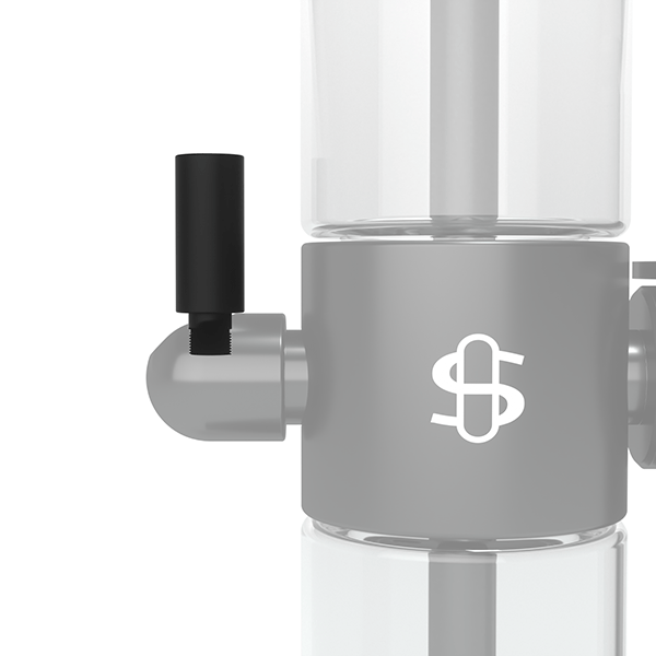 Close-up side view of the Standard Hose Adapter showing a matte black knob and gray cylindrical joint with a white intertwined "S" logo.