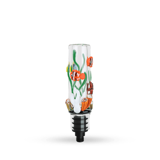 A close-up shot of the Empire Glassworks Small Upstem, showcasing its colorful glass design and joint connection.