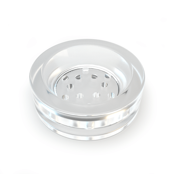 A top-down view of the Stündenglass Kompact Gravity Infuser, showcasing its clear glass construction and rounded design.
