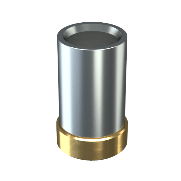 A centered, studio shot of the Stündenglass Modül Dry Material Tank, showcasing its cylindrical metallic form on a gold base.