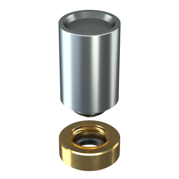 A centered, slightly angled view of the Stündenglass Modül Dry Material Tank, showcasing its cylindrical shape and metallic finish.