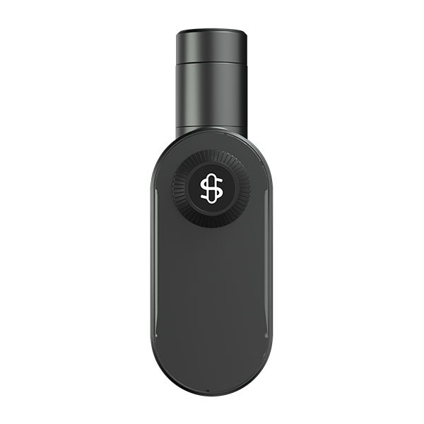 Front view of the Stündenglass Modül for Dry Material, a sleek, cylindrical device with a dark finish.