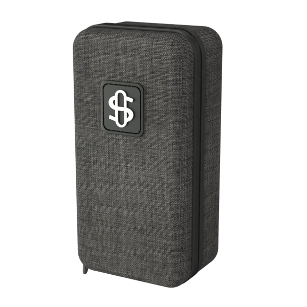 A side view of the Stündenglass Modül for Dry Material, showing a dark-colored container on a plain background.