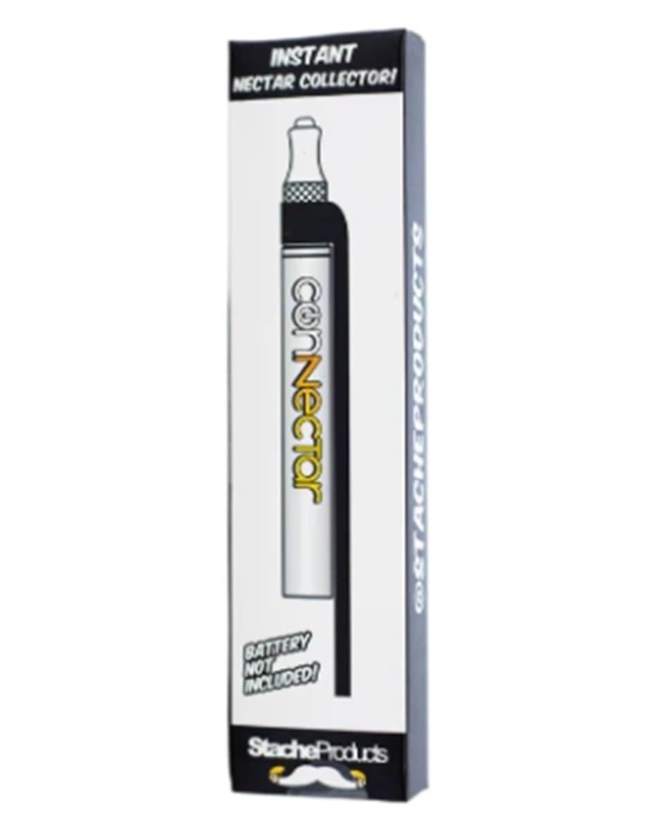 Front view of the ConNectar, a clear glass collector with simple design and black labeling.