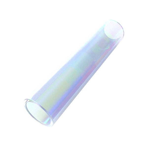 A slightly angled view of the Bubble Glass Hose Tip, showcasing its clear glass construction against a plain white background.