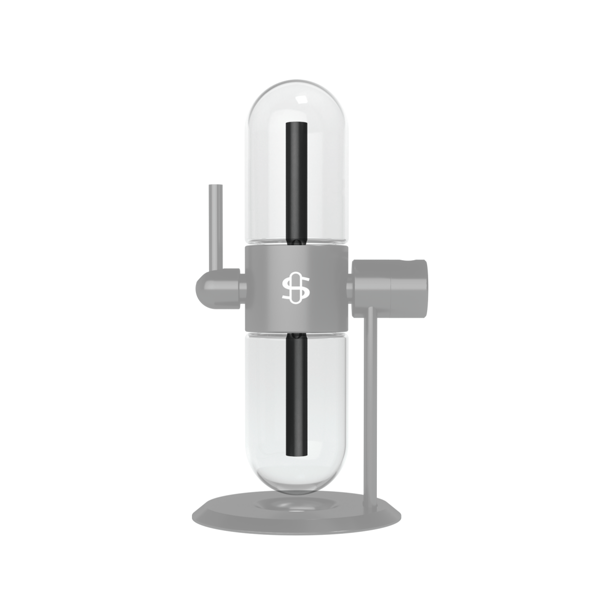 Centered front view of Dr. Greenthumb's X Stündenglass Upstem (Small), shown upright on a round base with clear glass chambers and a central black tube.