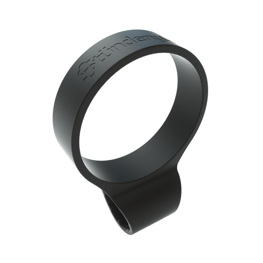 A slightly angled view of the black Hose Clip, showcasing its simple, circular design against a plain white background.