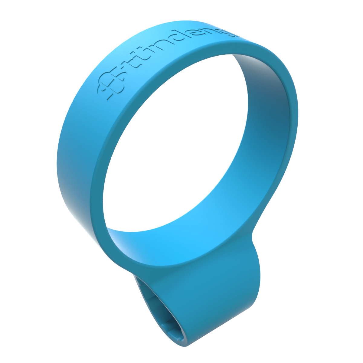 A slightly angled view of the blue Hose Clip, showcasing its simple, rounded design against a plain white background.