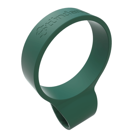 A slightly angled close-up of the green Hose Clip, showing its simple, circular design against a plain white background.