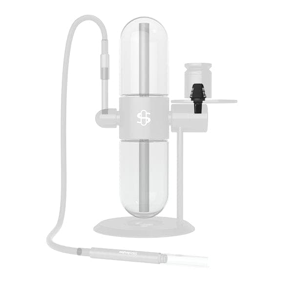The Infusion Chamber Adapter is displayed in a front view with a transparent glass construction and a connecting tube.