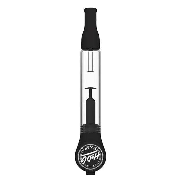 Centered front view of the H20G SWAP Silicone and Glass Bong, showing its clear glass chamber with black silicone mouthpiece and base logo.