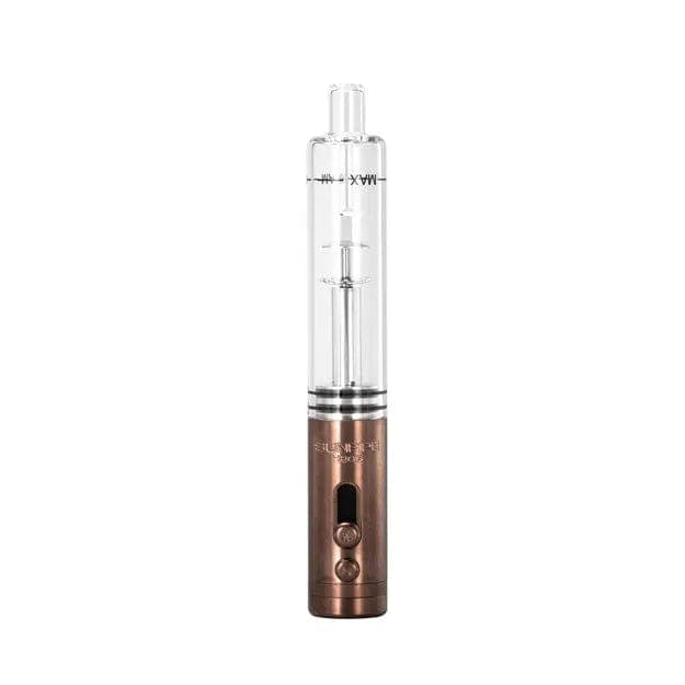 Front view of the H20G Sunpipe Stainless Steel & Glass Water Pipe, showcasing its sleek, metallic base and clear glass tube.