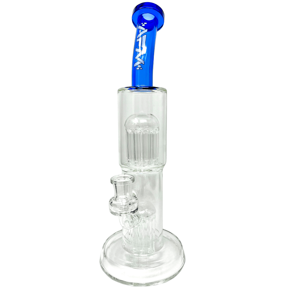 AFM Smoke Dab Rig Ink Blue 12" Double Cosmos Clear Glass Dab Rig
