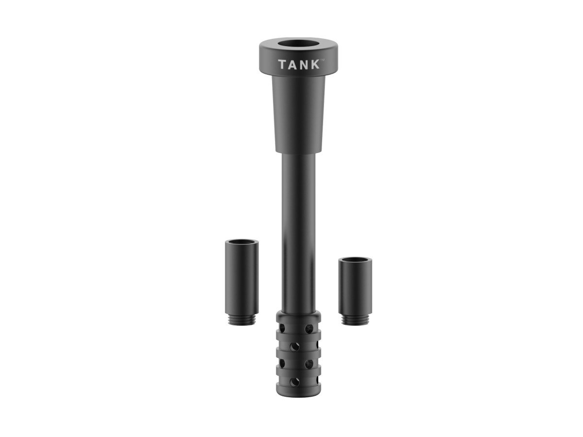A studio shot of the Tank MAX Bundle – 18 Inch, featuring three black cylindrical pieces stacked vertically against a plain white background.