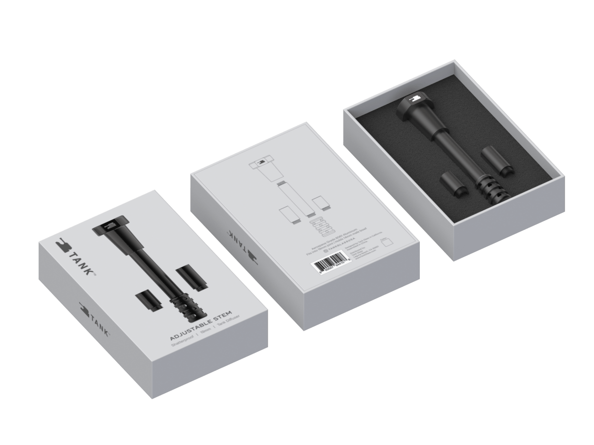 A product shot displays the Tank MAX Bundle - 18 Inch against a plain black background, showcasing its minimalist design.